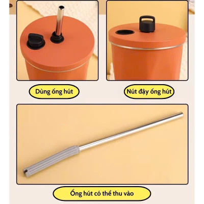 Ly Giữ Nhiệt Phong Cách Trẻ Trung, Chất Liệu Inox304, Giữ Nóng Lạnh, Kèm Ống Hút , Có Nắp Đậy Và Ron Cao Su Chống Tràn , Chống Đổ - Hàng chính hãng