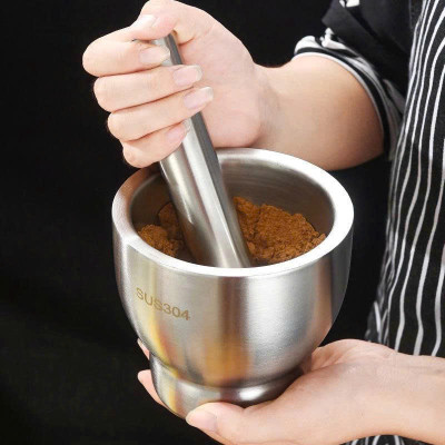 Bộ Chày Cối INox 304 Có Nắp Đậy , Chày Cối Dã Tỏi Ớt Nguyên Khối Cho Gia ĐÌnh Tiện Lợi Dã Nhuyễn Mọi Thực Phẩm Size 10cm 