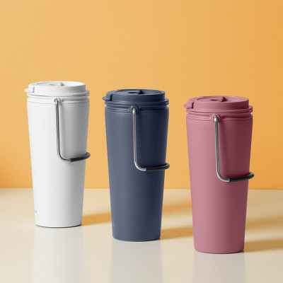 Bình giữ nhiệt Lock&Lock Bucket Tumbler Nắp bật không ống hút - Màu hồng LHC4269DPIK 540ml - Hàng chính hãng thép không gỉ quai xách tiện lợi - JoyMall