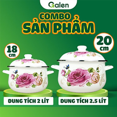 GALEN - COMBO 2 Nồi Men Cao Cấp Size 18cm & 20cm Dung Tích 2L & 2.5L Nấu Được Trên Mọi Loại Bếp, Dày, Không Tróc Men