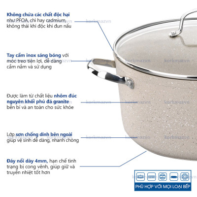 Nồi chống dính thấp Korkmaz Granita 3.5 lít - 26x7 cm