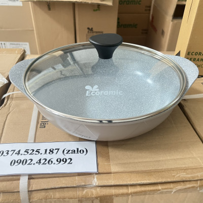 Nồi Lẩu Chảo Sâu Lòng 2 Quai Size 28CM ECORAMIC Chính Hãng