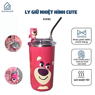Ly Giữ Nhiệt Gấu Dâu Dễ Thương , Cốc Hoạt Hình Hồng Inox 304 Cao Cấp Không Gỉ Tặng Ống Hút Tiện Lợi - HÀNG CHÍNH HÃNG MINIIN
