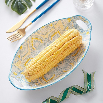 Bộ Bát Đĩa Thương Hiệu GosuTráng Men Cao Cấp Họa Tiết Thổ Cẩm Ấn Xanh Bắt Mắt, Chịu Nhiệt Cao