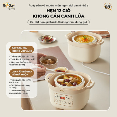 Nồi Nấu Chậm Chưng Yến 1.6L Bear SB-NNC16 Công Suất 270W - Hàng Chính Hãng