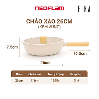 [Hàng chính hãng] Chảo xào, sâu Neoflam Fika 26cm, sâu lòng 7,5cm, cán dài 17cm, trọng lượng 941g. Hàng có sẵn giao ngay. Made in Korea