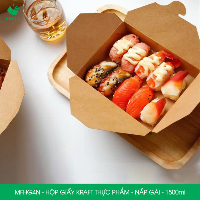 MFHG4N - 1500ml - 50 hộp giấy kraft đựng thực phẩm, hộp giấy nắp gài đựng thức ăn mang đi