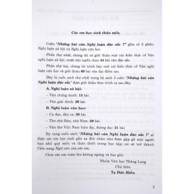 Những Bài Văn Nghị Luận Đặc Sắc Lớp 7 (Dùng Chung Cho Các Bộ SGK Mới Hiện Hành - bc)