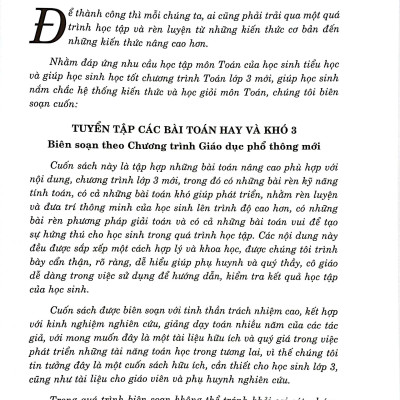 Sách - Tuyển Tập Các Bài Toán Hay Và Khó 3 - Bồi Dưỡng Học Sinh Khá, Giỏi