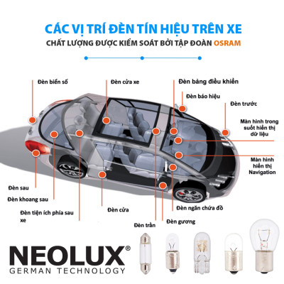 Combo 10 Bóng Đèn Chân Ghim T10 T15 T20 OSRAM NEOLUX Lắp Đèn Demi, Bóng Soi Biển Số Xe Ô Tô Xe Máy - Nhập Khẩu Chính Hãng