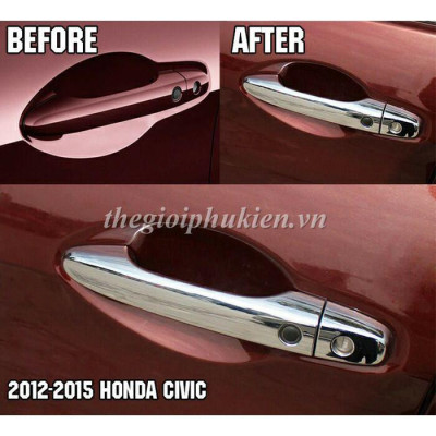 Bộ ốp tay nắm cửa xe Honda Civic 2016-2019 mạ Crom - Tặng miếng dán trong suốt chống xước hõm cửa