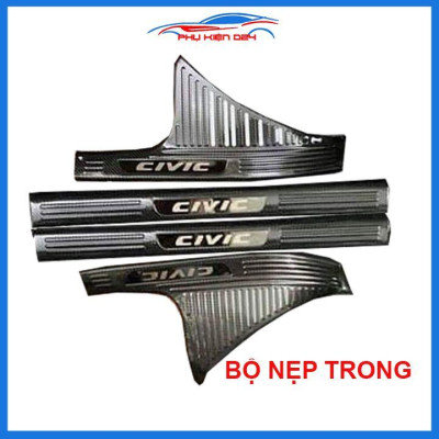 Bộ nẹp bước chân trong ngoài vân Cacbon xe Civic 2016-2017 2018-2019-2020 chống trầy làm đẹp ô tô
