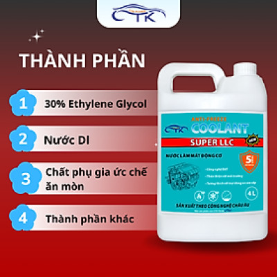 Nước Làm Mát Động Cơ Ô Tô Màu Đỏ CTK Super LLC Coolant Chính Hãng, Dung Tích 1 Lít hoặc 4 Lít, Khuyến Nghị Dùng Cho Cả Xe Điện, Bảo Vệ Động Cơ Lâu Dài