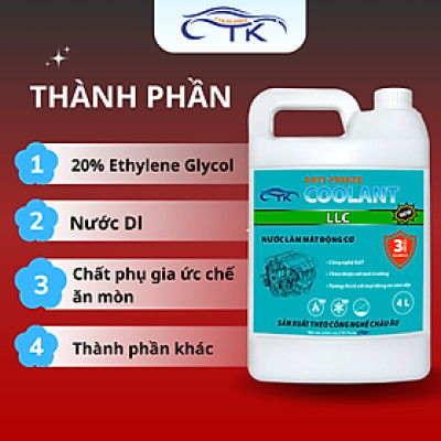 Nước làm mát động cơ màu Xanh LLC Coolant CTK Chính Hãng, Khuyến Nghị Dùng Cho Cả Xe Điện, Dung tích 1L hoặc 4L, Bảo Vệ Động Cơ Lâu Dài