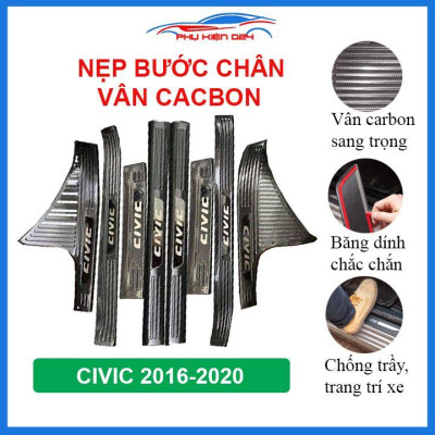 Bộ nẹp bước chân trong ngoài vân Cacbon xe Civic 2016-2017 2018-2019-2020 chống trầy làm đẹp ô tô