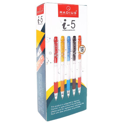 Hộp 12 Bút Bi Bấm I-5 0.5 mm - Radius - Mực Đen