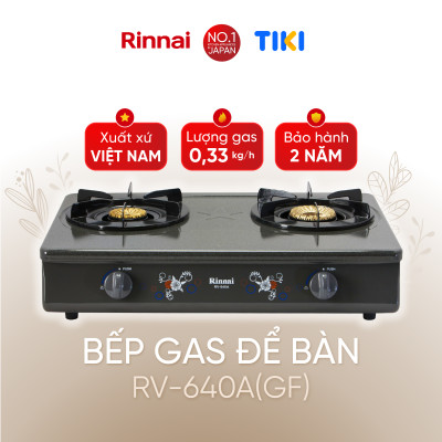Bếp gas dương Rinnai RV-740A(GF) mặt bếp men và kiềng bếp men - Hàng chính hãng.