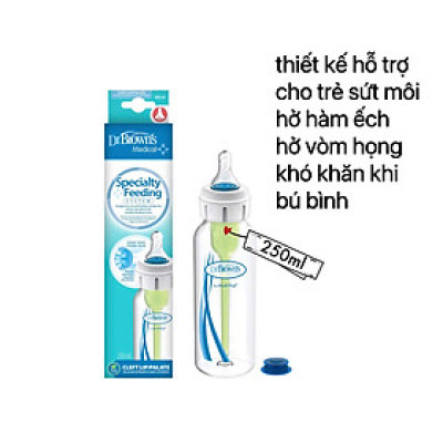 [ 815 ] Bình sữa Y Tế cổ thường 250ml, thiết kế hỗ trợ cho trẻ gặp khó khăn khi bú bình