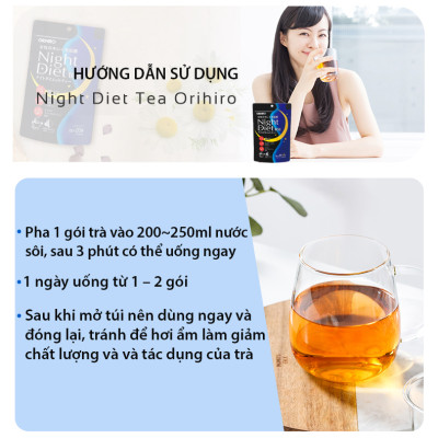Trà đốt mỡ và kiểm soát cân nặng Night Diet Tea Orihiro Nhật Bản thải độc cơ thể, cải thiện chất lượng giấc ngủ gói 24 túi lọc JN-OR-NI01