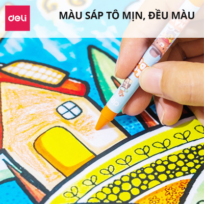 Bút sáp màu Colorkids Deli - Hộp màu sáp 10 màu, tăng kích thước bút, không độc hại, tô màu cho bé