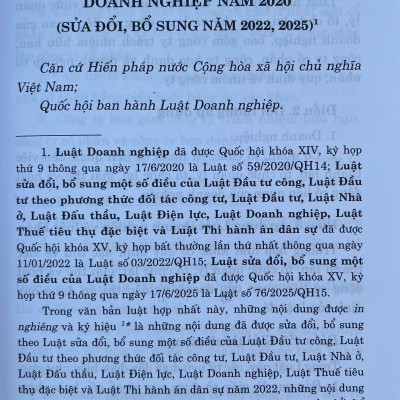Luật Doanh Nghiệp Năm 2020 ( Sửa Đổi, Bổ Sung Năm 2022, 2025)