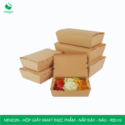 MFHD2N - Combo 50 hộp giấy kraft thực phẩm 900ml, hộp đựng thức ăn nắp đậy màu nâu, hộp gói đồ ăn mang đi