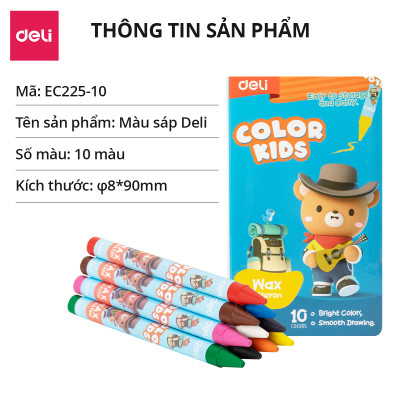 Bút sáp màu Colorkids Deli - Hộp màu sáp 10 màu, tăng kích thước bút, không độc hại, tô màu cho bé