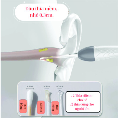 Bộ Lấy Ráy Tai, ngoáy tai có đèn kèm đầy đủ phụ kiện, Mới Nâng Cấp Nhẹ, An Toàn Không Đau, Thiết Kế Cho Em Bé Tặng kèm 4 đầu ngoáy tai