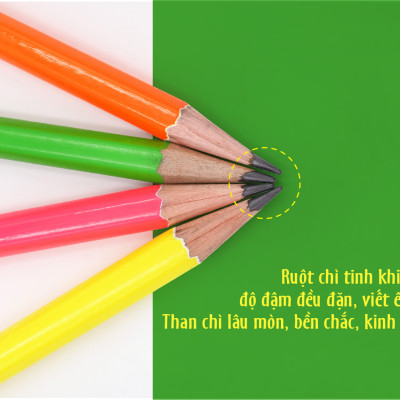 Combo bút chì gỗ STABILO Swano 4907 HB, có đầu tẩy - Bộ 6 bút thân xanh lá neon có đầu tẩy + Chuốt chì PS4538 (PC4907G-C6S)