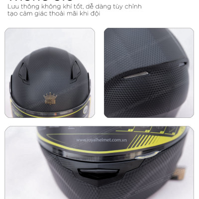 Mũ bảo hiểm Fullface Royal M179 Lật Hàm – Vân Carbon – 2 Kính