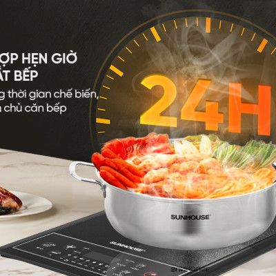 Bếp từ đơn Sunhouse SHD6154 - Công suất 2000W - 8 chế độ nấu - 10 mức nhiệt - Chế độ hẹn giờ - Bảo hành 12 tháng, Tặng kèm nồi lẩu - Hàng chính hãng