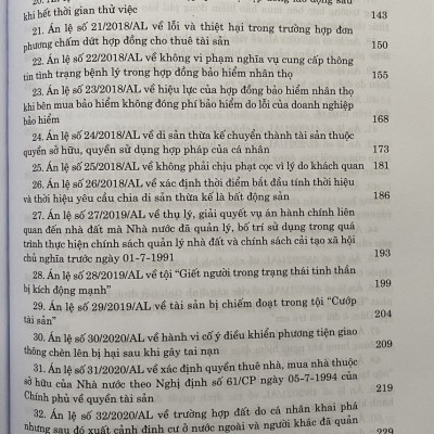 Hệ Thống  Án Lệ Việt Nam ( hiện hành) Từ Án Lệ số 01 đến Án Lệ số 72