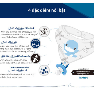YẾM VẢI TAM GIÁC CHO BÉ CÓ NÚT BẤM GIỮ TY GIẢ/ NGẬM NƯỚU KU2248 - SET 2 CÁI (MÀU XANH)