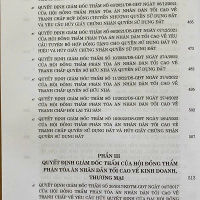 Tuyển tập các quyết định giám đốc thẩm của Hội đồng Thẩm phán Tòa án nhân dân tối cao về hình sự, dân sự, kinh doanh thương mại (từ năm 2017 đến năm 2023)