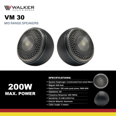 Loa Walker VM30, bộ 2 loa trung tần 3 inch, chất lượng cao cho xe hơi - Tweeter Hifi đặt taplo.