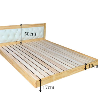Giường ngủ bay gỗ KHM30 decor có tựa đầu bọc nệm Juno Sofa màu tự nhiên phủ bóng PU