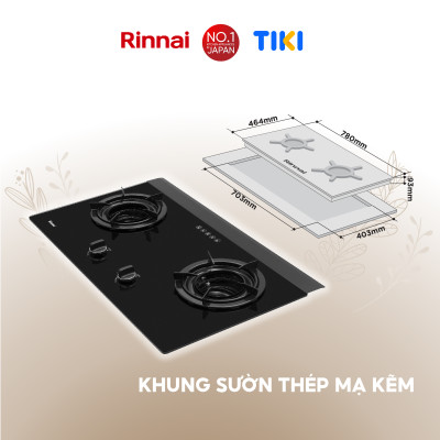 Bếp gas âm đầu đốt trong Rinnai RVB-2i(AB) mặt bếp kính và kiềng bếp men - Hàng chính hãng.