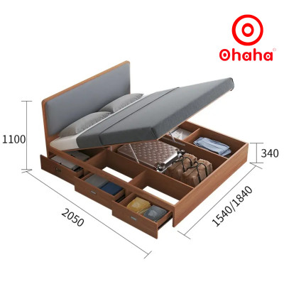 [Miễn phí vận chuyển & lắp đặt] Giường ngủ thông minh cao cấp bọc nệm đầu giường có hộc kéo gỗ công nghiệp Ohaha - GN015