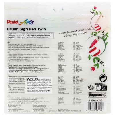 Bộ 12 Bút Lông Màu Nước 2 Đầu - Brush Sign Pen Twin - Pentel Art SESW30C-12E