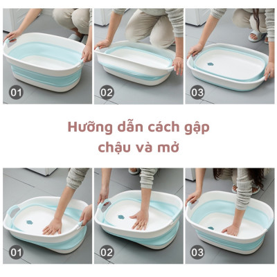 Chậu tắm gấp gọn size lớn cho bé từ 0 đến 6 tuổi , Thau giặt đồ gập gọn kích thước lớn tiên dụng LEOS màu ngẫu nhiên