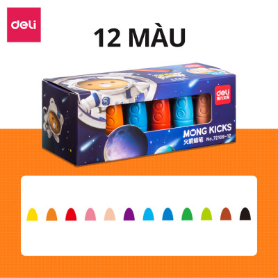 Bút sáp màu hữu cơ hỏa tiễn kèm Sticker Deli - 12/24/36 màu - An toàn không vấy bẩn tay Tô màu vẽ tranh học sinh trẻ em