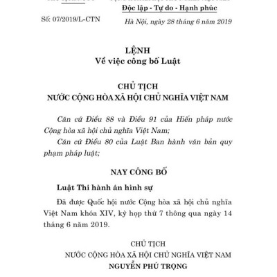 Luật thi hành án hình sự năm 2019 - bản in 2024