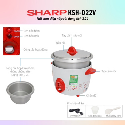 Nồi Cơm Điện Nắp Rời Sharp KSH-D22V - Màu Ngẫu Nhiên - Hàng chính hãng - Bảo Hành 12 Tháng