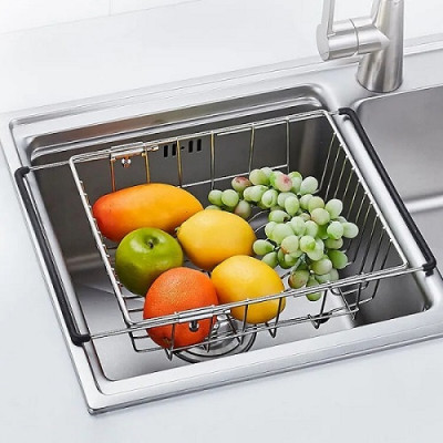 Chậu rửa bát inox304 bán nguyệt 5li chống xước 7546 Valenza, vòi rửa bát rút dây nóng lạnh 01, bộ xả 18cm, khay inox, rổ inox lỗ, bình rửa bát, rửa ly cốc