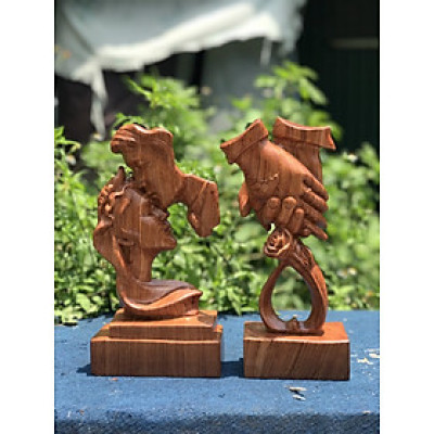 Tượng nghệ thuật trang trí mãi mãi bên nhau trọn đời gỗ hương đá kt 30×15cm