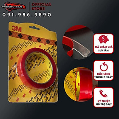 Băng dính 3M Hàng chuẩn 2 mặt đục và trong suốt loại 10mm 20mm dài 3mét, băng keo dán cường lực siêu dính ô tô, nội thất