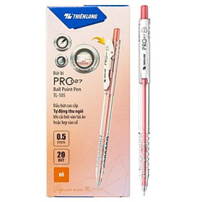 Hộp 20 Bút Bi Pro 027 0.5 mm - Thiên Long TL-105 - Mực Đỏ