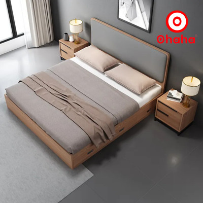 [Miễn phí vận chuyển & lắp đặt] Giường ngủ thông minh cao cấp bọc nệm đầu giường có hộc kéo gỗ công nghiệp Ohaha - GN015