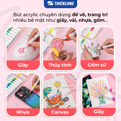 Acrylic Markers/ Bút sơn/ Bút lông 12/24/36 màu ThiênLong Colokit - Màu sắc tươi sáng, Không thấm qua mặt giấy