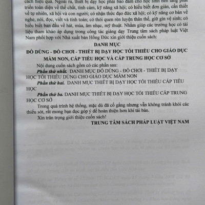 Sách Danh Mục Đồ Dùng, Đồ Chơi, Thiết Bị Dạy Học Tối Thiểu Cho Giáo Dục Mầm Non, Cấp Tiểu Học Và Trung Học Cơ Sở (V2518T)